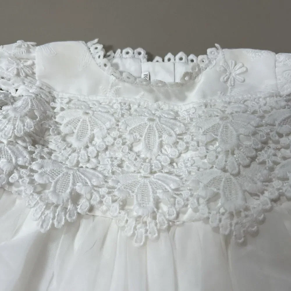 Baby Girl White Lace Tulle Christening Flower Girl Dress 3-6M‎